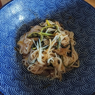 空芯菜ともやしのピリ辛味噌そうめん